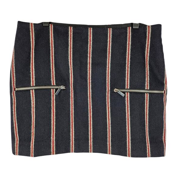 ELIZABETH AND JAMES WOMEN'S GRAY/RED/WHITE STRIPED WOOL BLEND SKIRT W/ POCKETS - Picture 1 of 8